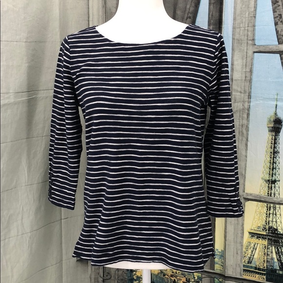 Forever 21 Cotton Navy & White Stripe 3/4 Sleeve L - Picture 1 of 7